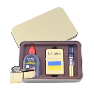 Зажигалка бензиновая в подарочной коробке (Баллончик бензина/Мундштук) Герб Украины XT-4930-2