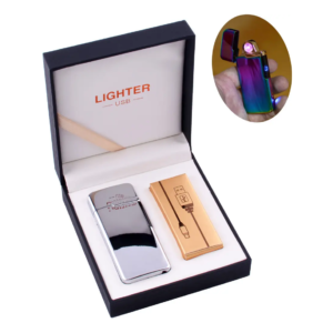 Электроимпульсная зажигалка в подарочной коробке LIGHTER (USB) HL-122 Silver